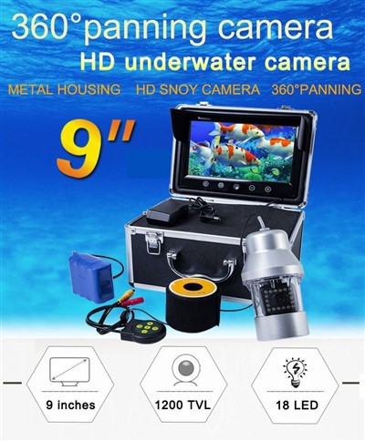 Camera Pysgod Tanddwr Sgrin LED 9 modfedd 360 Gradd Panning Fish Finder